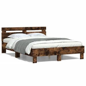 VidaXL Bedframe met hoofdeinde en LED gerookt eikenkleurig 135x190 cm