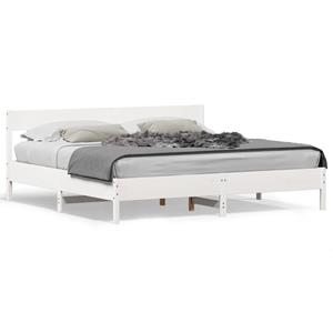 VidaXL Bedframe met hoofdbord massief grenenhout wit 180x200 cm