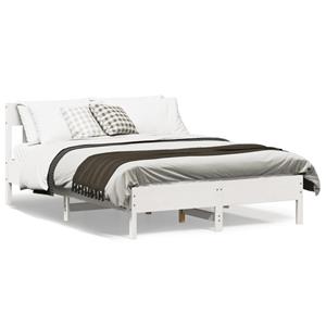 VidaXL Bedframe met hoofdbord massief grenenhout wit 160x200 cm