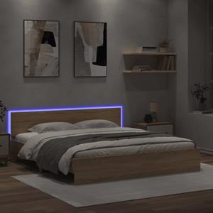 VidaXL Bedframe met hoofdeinde en LED sonoma eikenkleurig 200x200 cm