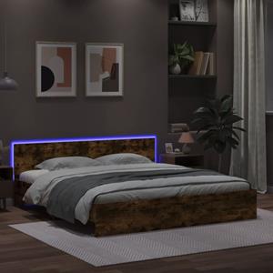 VidaXL Bedframe met hoofdeinde en LED gerookt eikenkleurig 200x200 cm