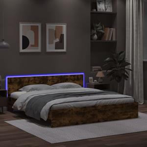 VidaXL Bedframe met hoofdeinde en LED gerookt eikenkleurig 180x200 cm