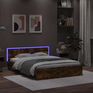 VidaXL Bedframe met hoofdeinde en LED gerookt eikenkleurig 160x200 cm