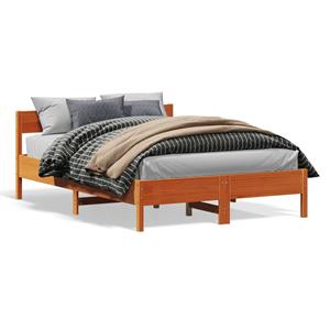 VidaXL Bedframe met hoofdbord massief grenenhout wasbruin 135x190 cm