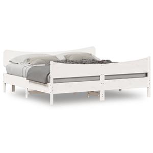 VidaXL Bedframe met hoofdbord massief grenenhout wit 180x200 cm