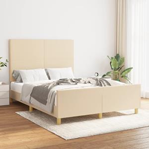 VidaXL Bedframe met hoofdbord stof crèmekleurig 140x190 cm