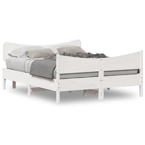 VidaXL Bedframe met hoofdbord massief grenenhout wit 150x200 cm