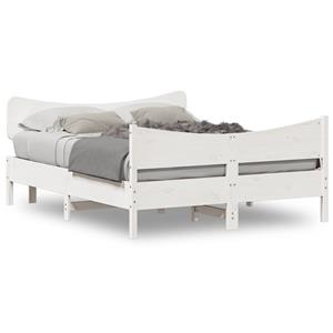 VidaXL Bedframe met hoofdbord massief grenenhout wit 140x190 cm