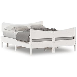 VidaXL Bedframe met hoofdbord massief grenenhout wit 135x190 cm