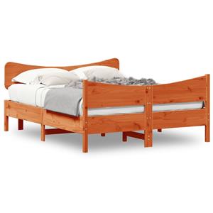 VidaXL Bedframe met hoofdbord massief grenenhout wasbruin 135x190 cm