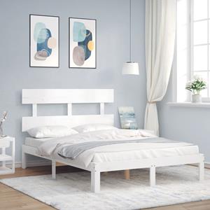 VidaXL Bedframe met hoofdbord massief hout wit 140x190 cm