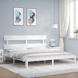 VidaXL Bedframe met hoofdbord massief hout wit 200x200 cm