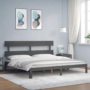 VidaXL Bedframe met hoofdbord massief hout grijs 200x200 cm