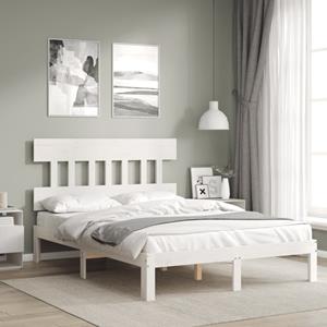 VidaXL Bedframe met hoofdbord massief hout wit 140x190 cm