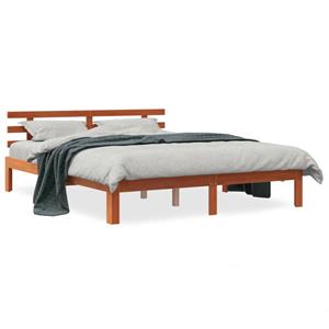 VidaXL Bedframe met hoofdbord massief grenenhout wasbruin 150x200 cm