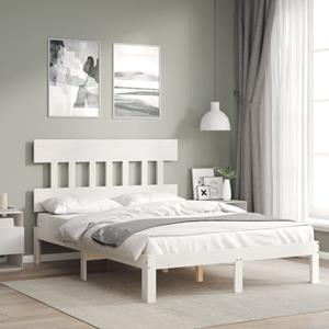 VidaXL Bedframe met hoofdbord massief hout wit 120x200 cm