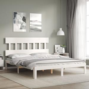 VidaXL Bedframe met hoofdbord massief hout wit 160x200 cm