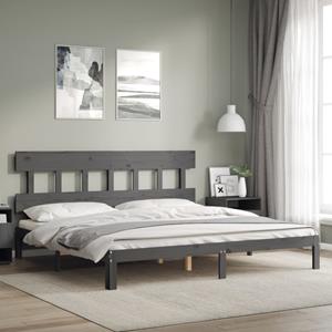 VidaXL Bedframe met hoofdbord massief hout grijs 200x200 cm