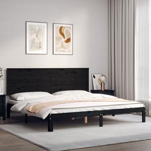 VidaXL Bedframe met hoofdbord massief hout zwart 200x200 cm