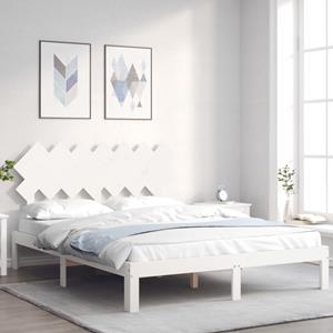 VidaXL Bedframe met hoofdbord massief hout wit 140x190 cm