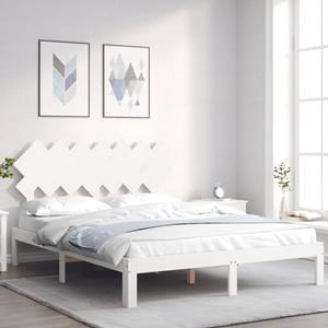 VidaXL Bedframe met hoofdbord massief hout wit 140x200 cm