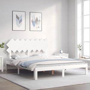 VidaXL Bedframe met hoofdbord massief hout wit 160x200 cm