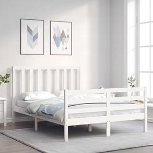 VidaXL Bedframe met hoofdbord massief hout wit 140x190 cm