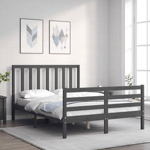 VidaXL Bedframe met hoofdbord massief hout grijs 140x190 cm