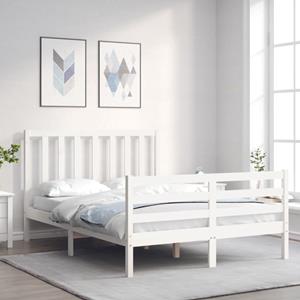 VidaXL Bedframe met hoofdbord massief hout wit 120x200 cm