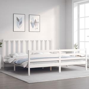 VidaXL Bedframe met hoofdbord massief hout wit 200x200 cm