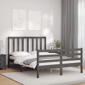 VidaXL Bedframe met hoofdbord massief hout grijs 140x190 cm