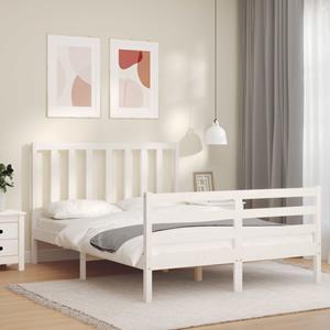 VidaXL Bedframe met hoofdbord massief hout wit 140x200 cm