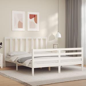 VidaXL Bedframe met hoofdbord massief hout wit 160x200 cm