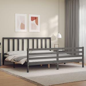 VidaXL Bedframe met hoofdbord massief hout grijs 200x200 cm