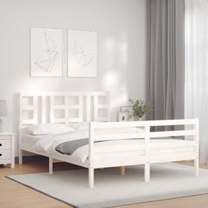 VidaXL Bedframe met hoofdbord massief hout wit 140x190 cm