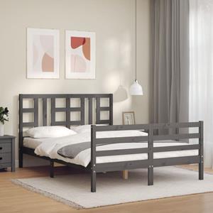 VidaXL Bedframe met hoofdbord massief hout grijs 140x190 cm