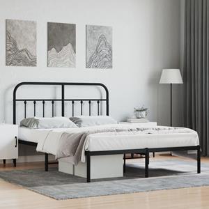 VidaXL Bedframe met hoofdbord metaal zwart 135x190 cm