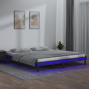 VidaXL Bedframe LED massief hout grijs 200x200 cm