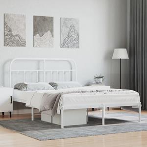 VidaXL Bedframe met hoofdbord metaal wit 135x190 cm