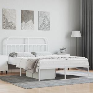 VidaXL Bedframe met hoofdbord metaal wit 150x200 cm