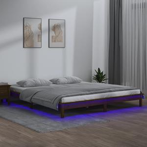 VidaXL Bedframe LED massief hout honingbruin 140x190 cm