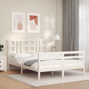 VidaXL Bedframe met hoofdbord massief hout wit 140x200 cm