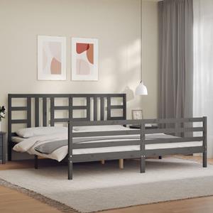 VidaXL Bedframe met hoofdbord massief hout grijs 200x200 cm