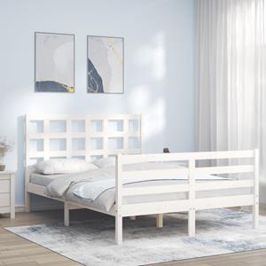 VidaXL Bedframe met hoofdbord massief hout wit 140x190 cm