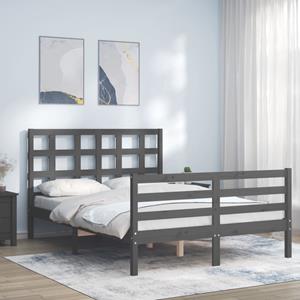 VidaXL Bedframe met hoofdbord massief hout grijs 140x190 cm