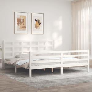 VidaXL Bedframe met hoofdbord massief hout wit 200x200 cm