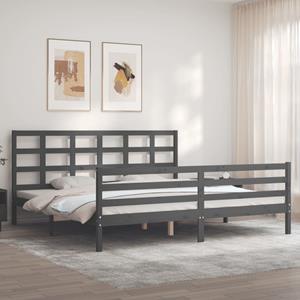 VidaXL Bedframe met hoofdbord massief hout grijs 200x200 cm