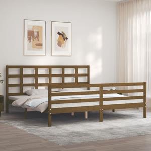 VidaXL Bedframe met hoofdbord massief hout honingbruin 200x200 cm