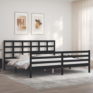 VidaXL Bedframe met hoofdbord massief hout zwart 200x200 cm