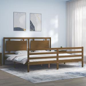 VidaXL Bedframe met hoofdbord massief hout honingbruin 200x200 cm